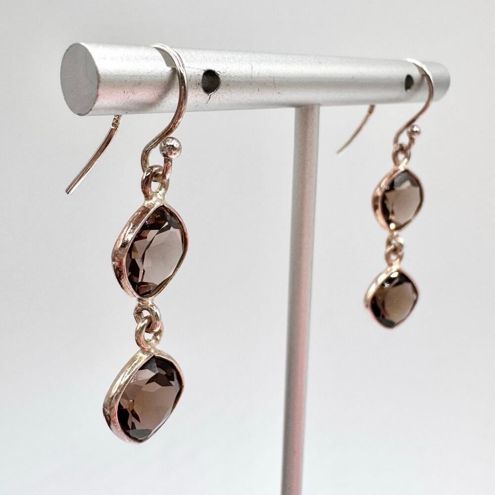 Smoky Quartz 925 Sterling Silver India Dangle Earrings Festival Glam Boho Gem - Picture 4 of 9
